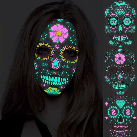 Halloween Flash Face Tattoo Stickers Horrible Fluorescent Face Stickers ...