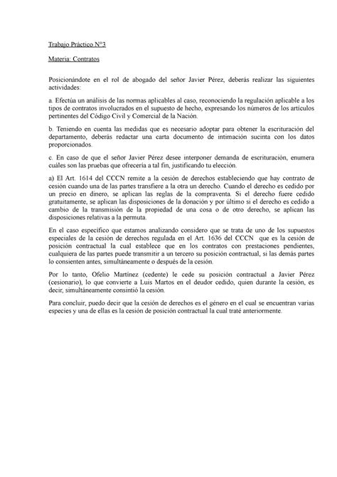 Tp 3 contratos Trabajo Práctico N Materia Contratos Posicionándote