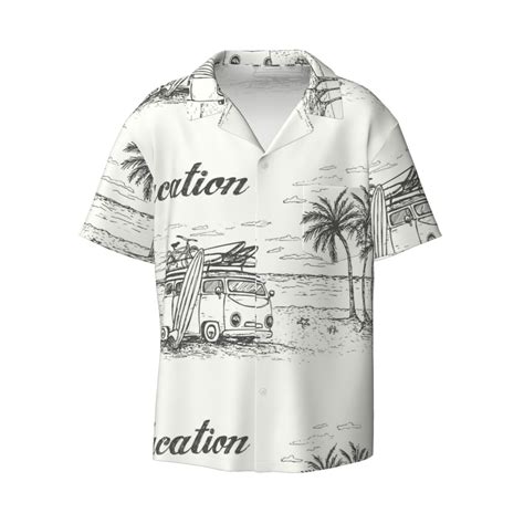 Gaeub Summer Vacation Scene With Camping Van Men S Lapel Short Sleeve Shirt Relaxed Fit Shirt