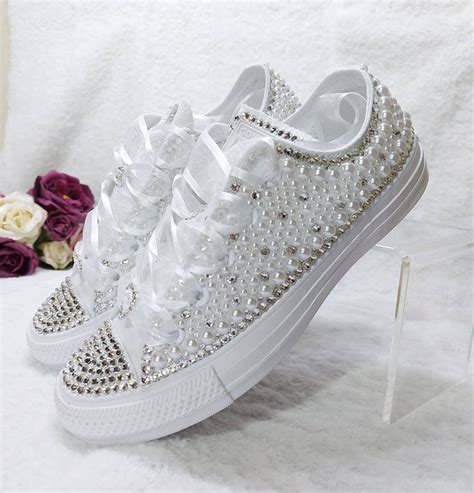 Bling Wedding Converse Bridal Trainers Shoes For Bride Silver Crystals