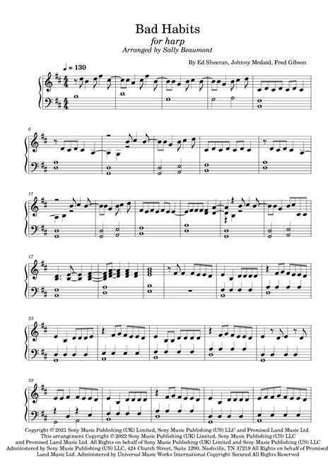 Bad Habits Arr Sally Beaumont By Ed Sheeran Sheet Music For Harp At