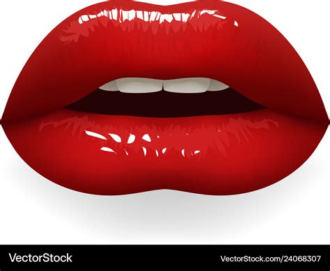 Bright Red Lipstick Lips Half Open Female Mouth Vector Image