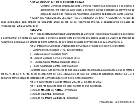 Concurso ALESC comissão é designada para retomada do edital