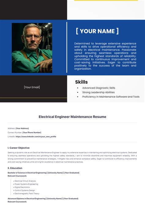 Free Electrical Engineer Maintenance Resume Template To Edit Online