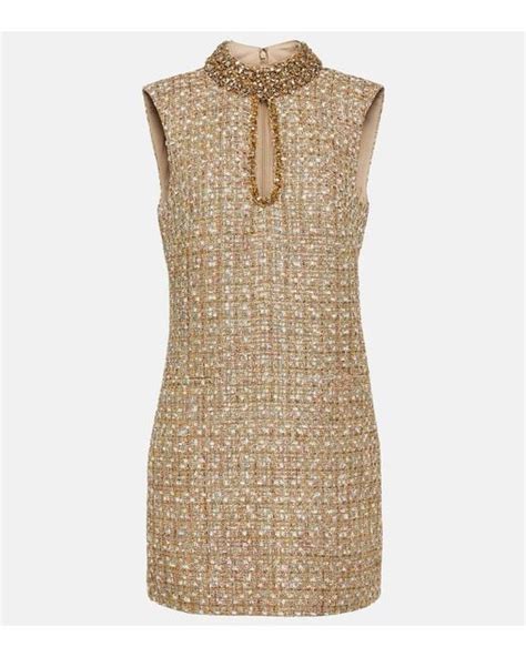 Self Portrait Embellished Boucle Minidress In Natural Lyst