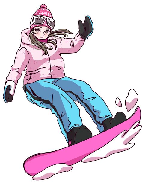 スノーボードをする女性（エフェクトあり）のイラスト Woman Snowboarding With Share Illu シャレイラ