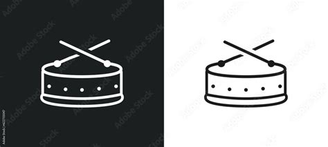 Snare Drum Outline Icon In White And Black Colors Snare Drum Flat