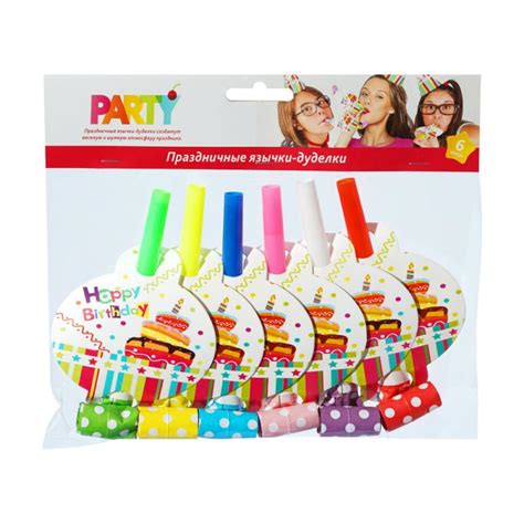 Праздничные язычки-дуделки, Party, 6 шт., в ассортименте - купить в ...