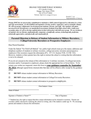 Fillable Online Orange K12 Nj OHS Military Opt Out Form English