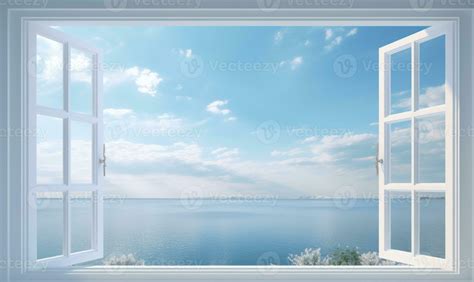 White Window Open With A View Of The Sea Ai Generated 33210822 Stock