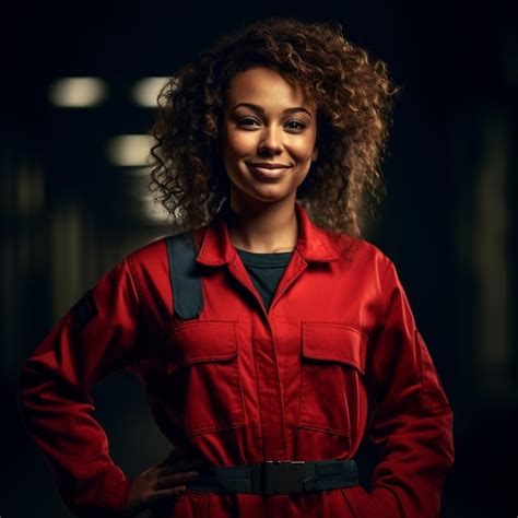 Premium AI Image A Woman Wearing A Red Shirt That Says She Is