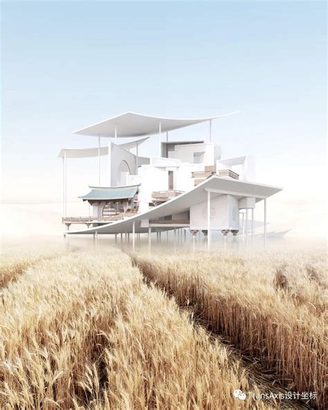 An Artistic Rendering Of A House In The Middle Of A Wheat Field