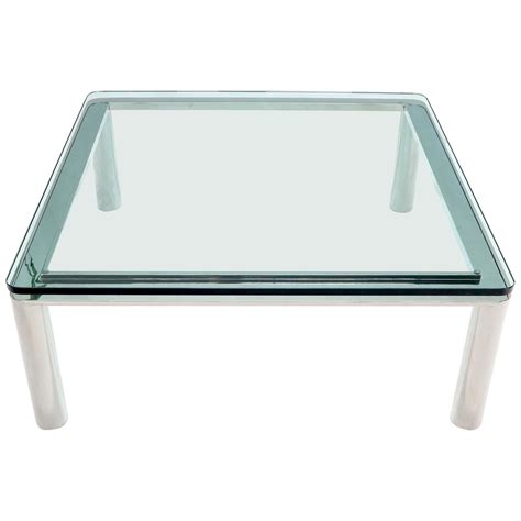 Thick Glass Top Coffee table with chrome tube legs at 1stDibs