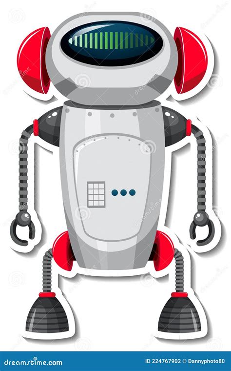 Sticker Template With Robot In Cartoon Style Stock Vector