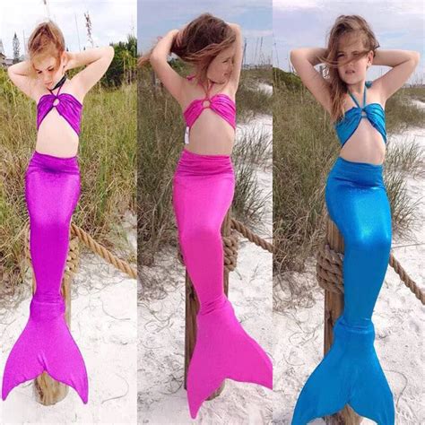 New Swimwear 3pcs Cute Children Kids Girls Gilding Mermaid Tail Princess Ariel Bikini Swimsuit ...