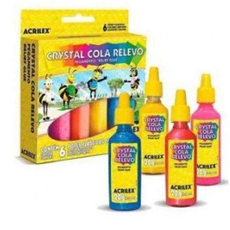 Cola Crystal Relevo Jelly 6 Cores Glitter 20G Cada Acrilex Em 2023