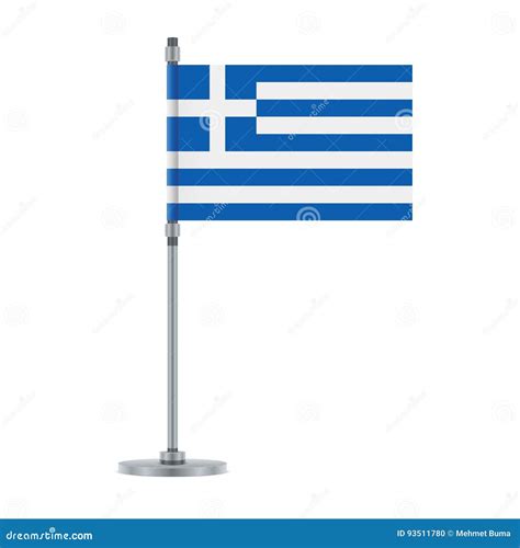 Greek Flag On The Metallic Pole Vector Illustration Stock Vector