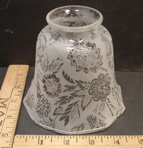 ANCIENNE LAMPE EN Verre Gravé Acide Victorien Abat Jour Floral 2 1 4