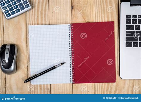 Office Desk With Laptop Notepad Pen Stock Image Image Of Laptop