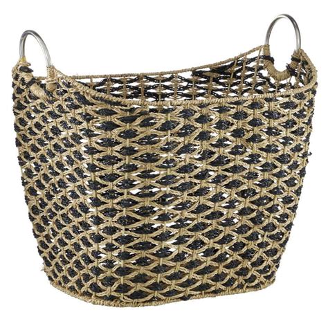 Litton Lane Seagrass Handmade Storage Basket With Handles 84449 The Home Depot