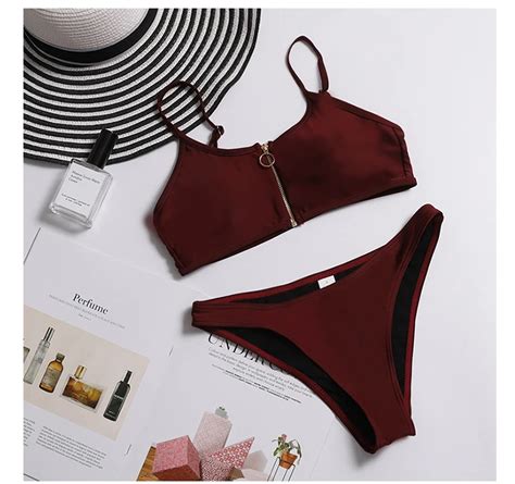 Sexy Chest Zipper Bikini 2019 Solid Swimwear Women Swimsuit Brazilian