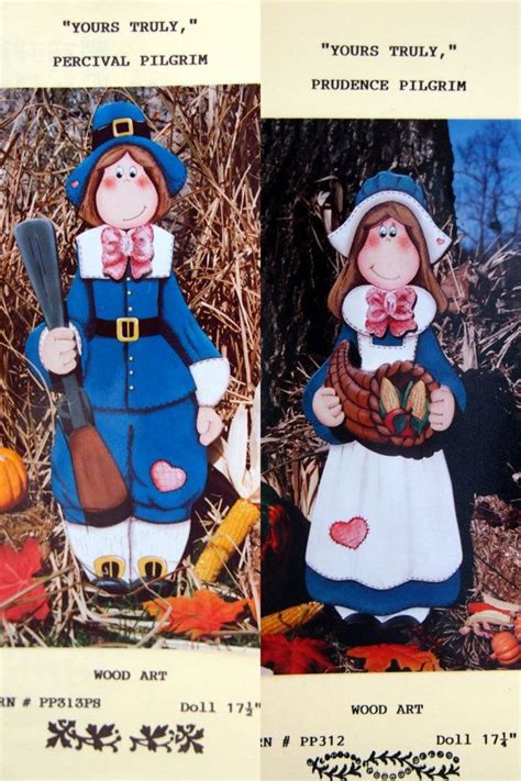 Percival And Prudence Pilgrim Wood Art Pair By Mary Helen Gould Tole