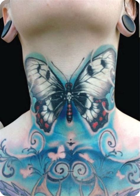 Large Blue Butterfly Tattoo On The Neck Tattooimages Biz