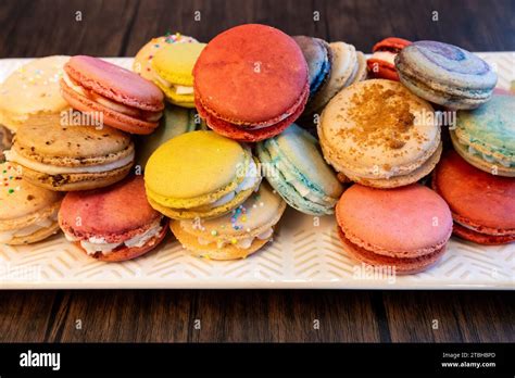 Colorful Macaron On Party Tray Stock Photo Alamy