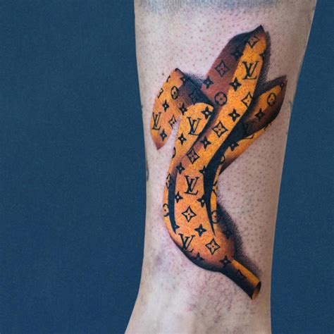 Louis Vuitton Banana Tattoo Placed On The Shin