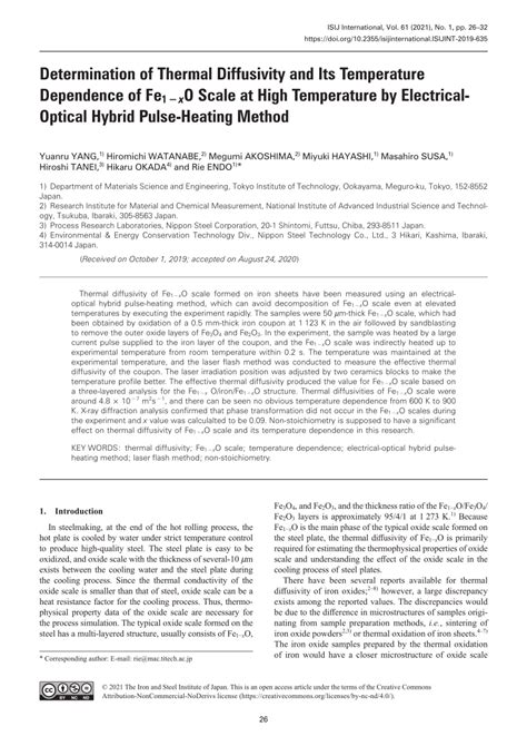 Pdf Determination Of Thermal Diffusivity And Its Temperature