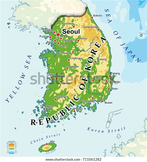 South Korea Physical Vector Map Stock Vector Royalty Free 711061282