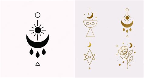 Premium Vector Ethnic Magic And Mystical Logo Set With Sun Hexagram