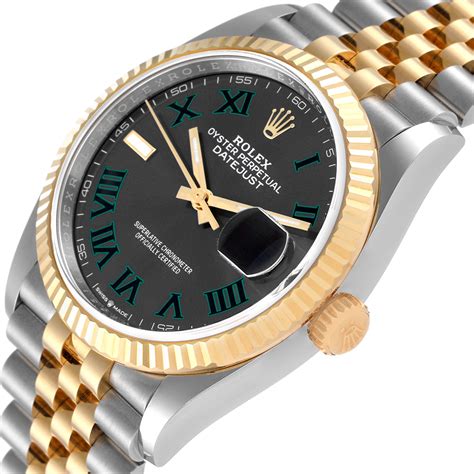 Rolex Datejust Steel Yellow Gold Wimbledon Dial Mens Watch Box