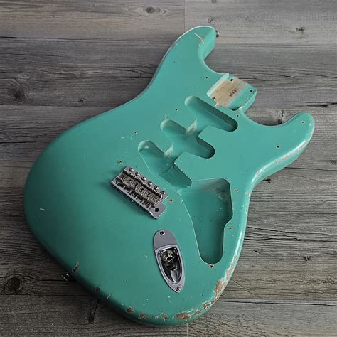 MJT Stratocaster Body In Seafoam Green W Fender Trem System Reverb