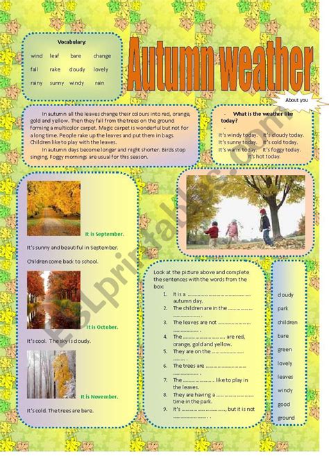 Autumn Weather ESL Worksheet By Lediti