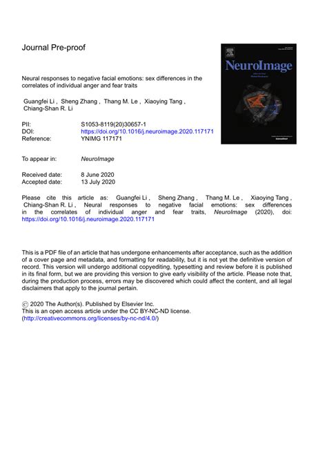 Pdf Neural Responses To Negative Facial Emotions Sex Differences In