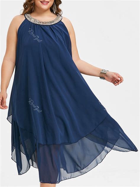 48 Off Plus Size Embellished Layered Chiffon Tent Dress Rosegal