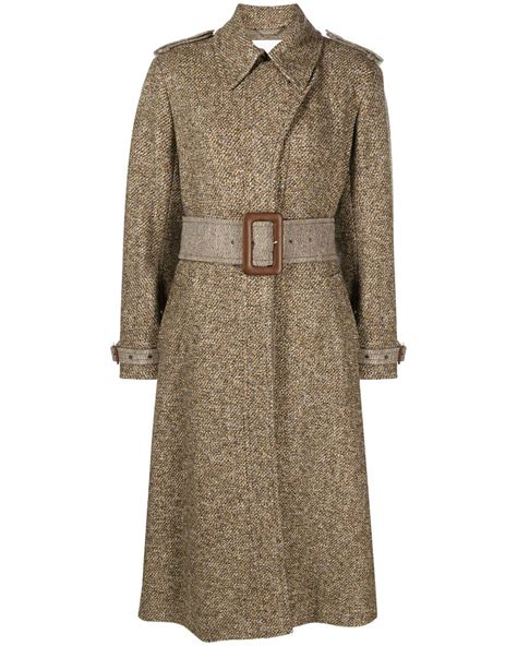 Chloé Yellow Belted Tweed Trench Coat In Natural Lyst