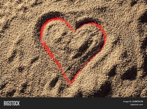 Red Heart Drawn Sand Image And Photo Free Trial Bigstock