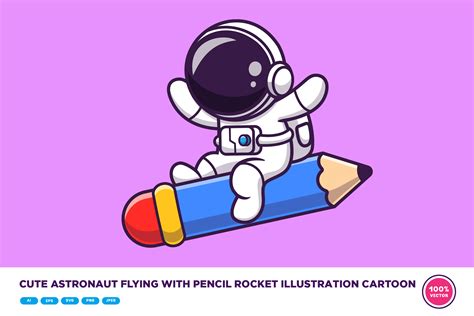 Cute Astronaut Flying With Pencil Rocket Graphic By Catalyststuff