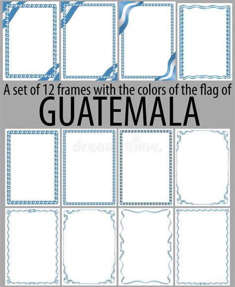 Set of 12 Frames with the Colors of the Flag of Guatemala Stock Vector ...