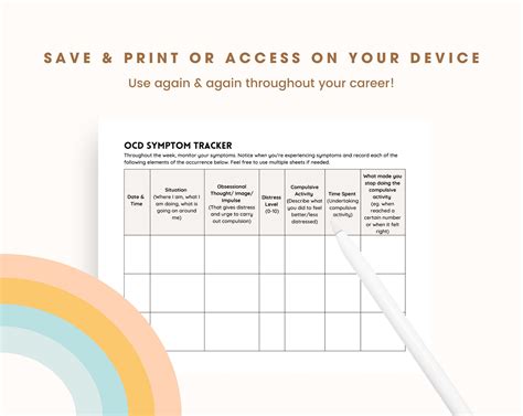 Ocd Symptom Tracker Ocd Worksheet For Therapists Counselors Social