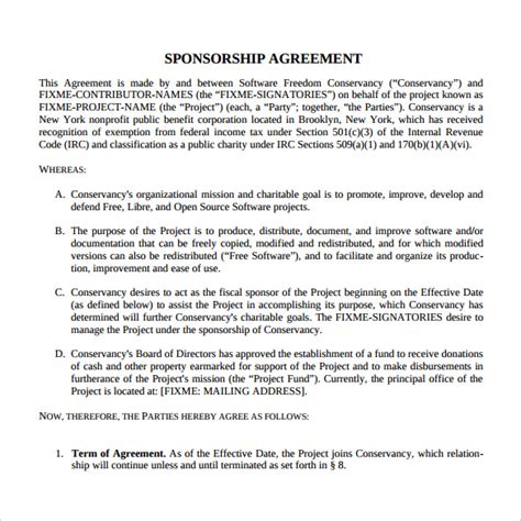 Free 15 Sample Sponsorship Agreement Templates In Pdf Ms Word