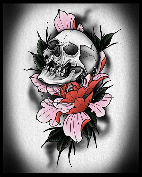 Neo Traditional Skull Tattoo