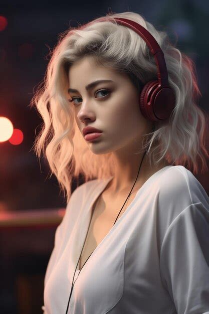 Premium Photo Woman Wearing Headphones Standing In Front Of Microphone