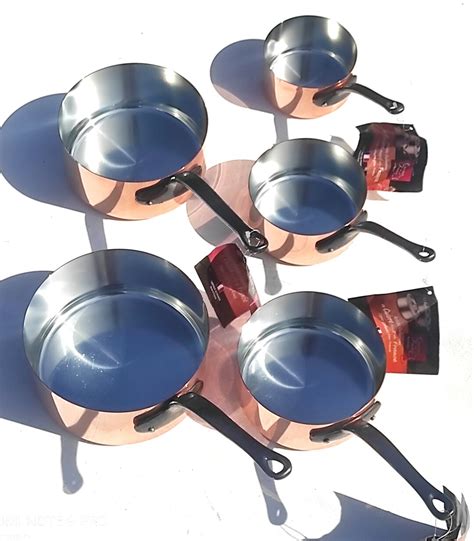 Vintage Copper Saucepan Set Of 5 Graduated Pans Baumalu Made In France