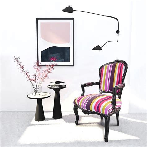 Fauteuil baroque de style Louis XV rayé multicolore et bois noir