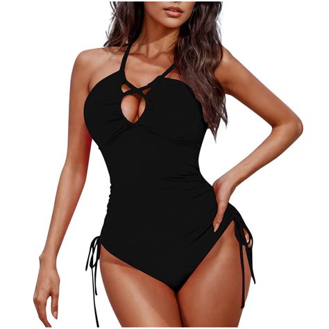 DISKEBUISS Plus Size Swimsuits For Women Drawstring Summer Padded Backless Bikini Beach Bathing