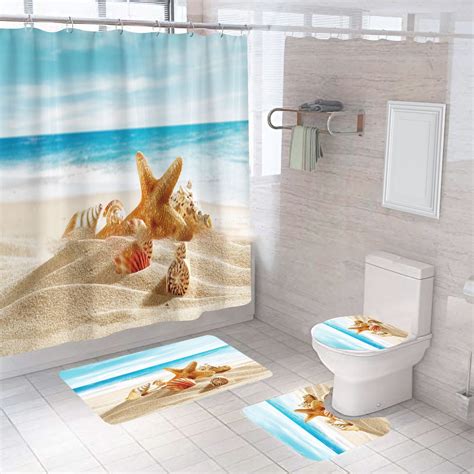 Shower Curtain Ocean Sky Scenery Tropic Sand Beach Sea Starfish