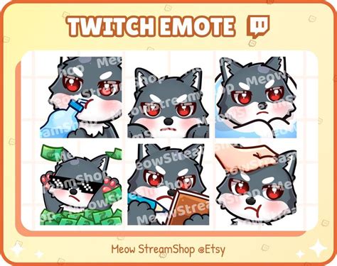 Twitch Emote Cute Grey Wold Emotes Pack 2 Sip Lurk Comfy Money